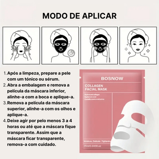 MÁSCARA FACIAL COM COLEGÉNIO E ÁCIDO HIALURÓNICO (10UNIDADES) - PELE HIDRATADA E NUTRIDA