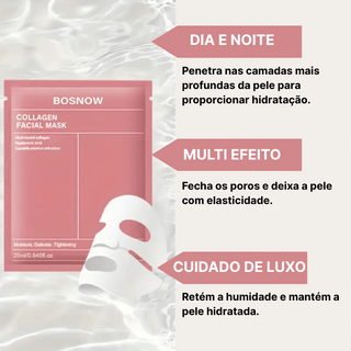 MÁSCARA FACIAL COM COLEGÉNIO E ÁCIDO HIALURÓNICO (10UNIDADES) - PELE HIDRATADA E NUTRIDA