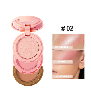 MINI PALETA 3 EM 1 BLUSH, CONTORNO E ILUMINADOR - PRATICIDADE NUM SÓ PRODUTO