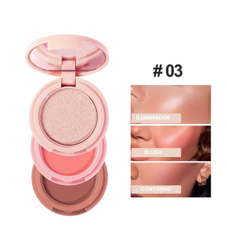 MINI PALETA 3 EM 1 BLUSH, CONTORNO E ILUMINADOR - PRATICIDADE NUM SÓ PRODUTO